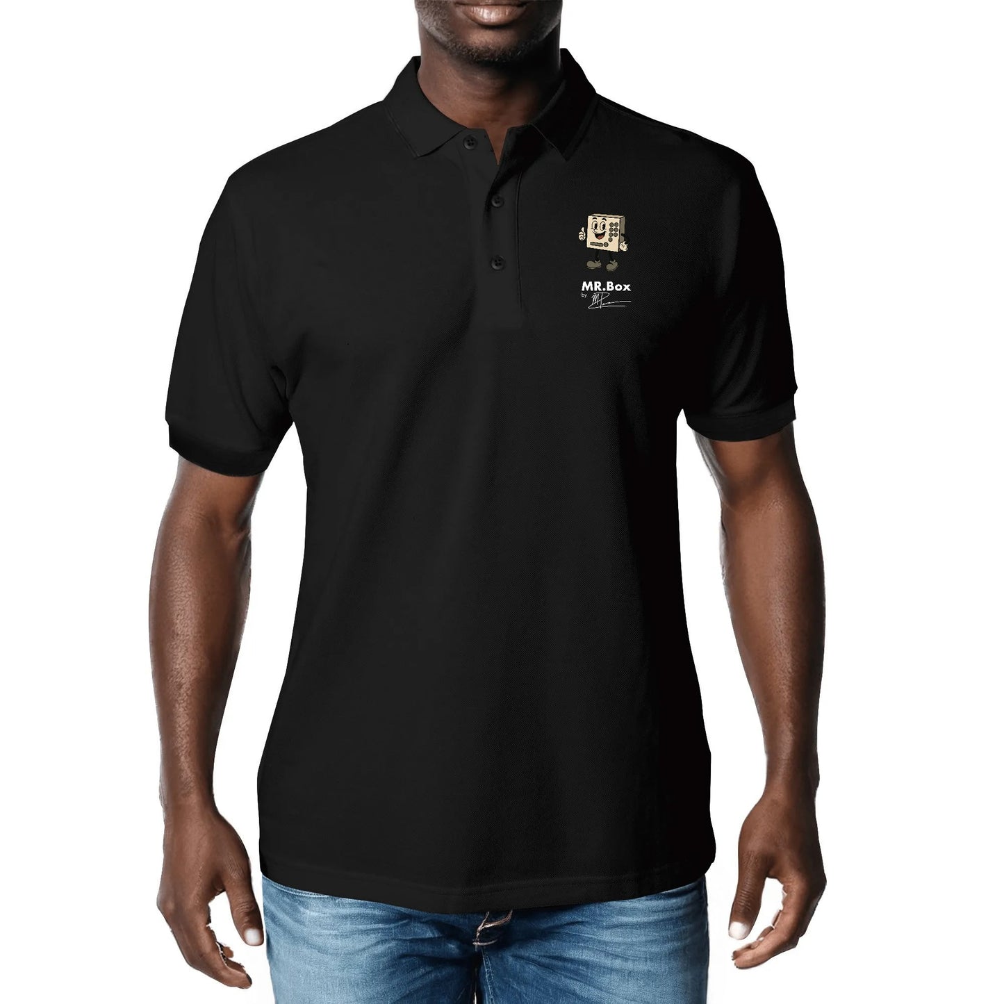 Double Side Printing-Man Black Polo Shirt