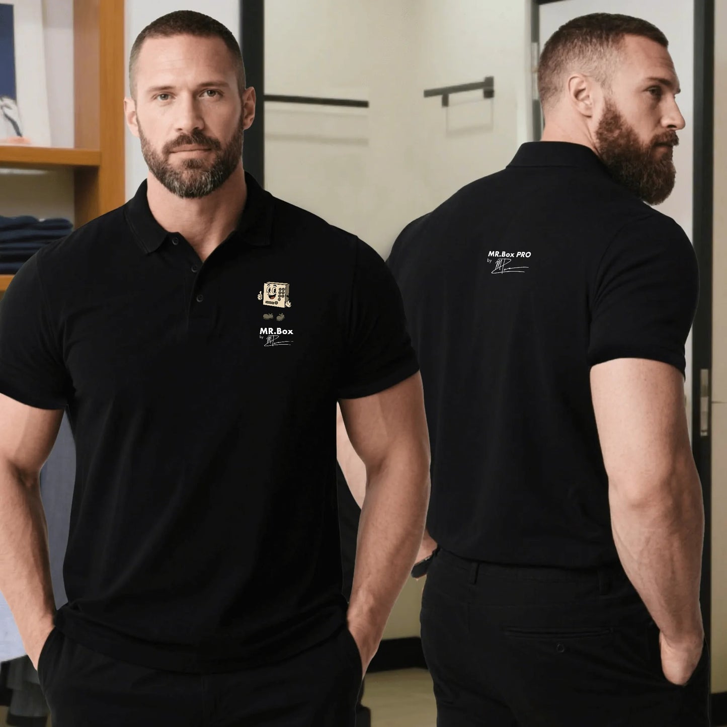 Double Side Printing-Man Black Polo Shirt