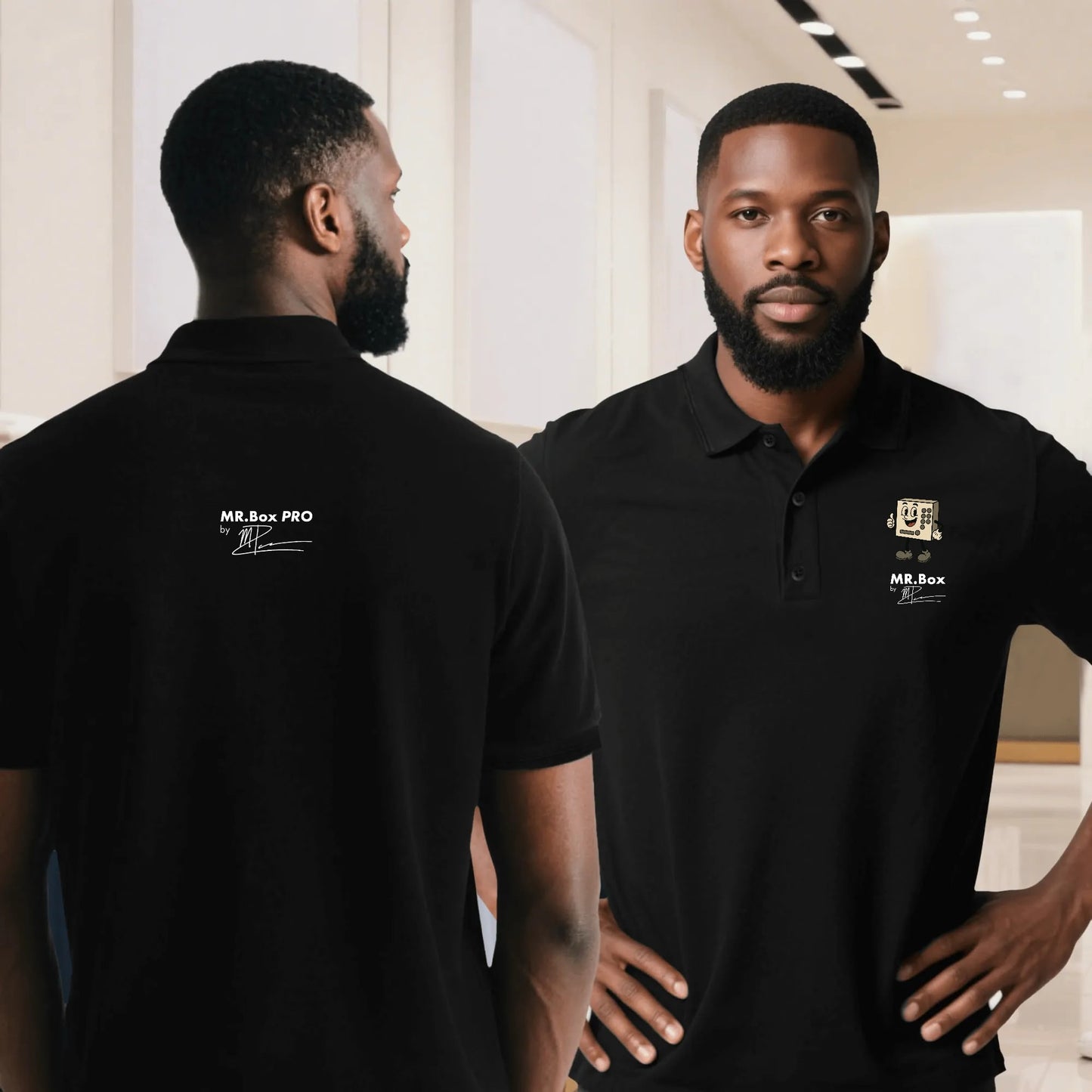 Double Side Printing-Man Black Polo Shirt